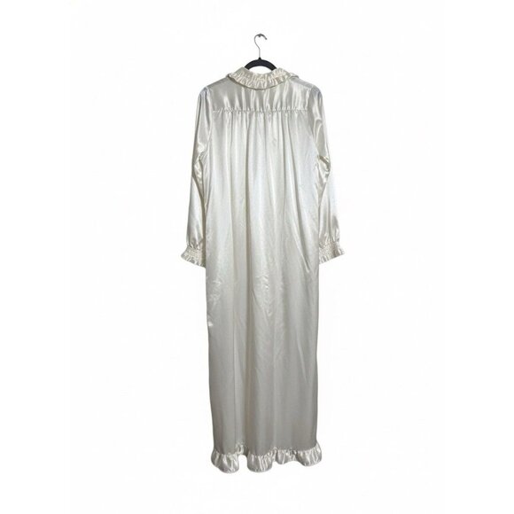 B by Barad Vtg 1980s Ivory Satin Ruffled Princess Length Night Gown Nighty Sz M - Picture 3 of 5